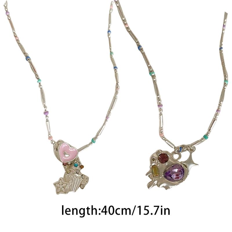 Colorful Oil Drop Zircon Heart Necklace Party Jewelry for Women Couples Collarbone Clavicle Chain Sweet Pendant Chokers