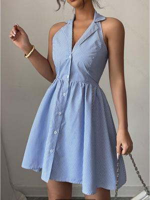 2025 European & American Summer Striped Halter Dress - Sexy & Stylish Vacation Wear