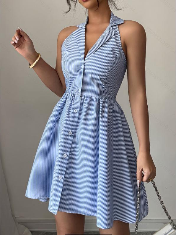 2025 European & American Summer Striped Halter Dress - Sexy & Stylish Vacation Wear