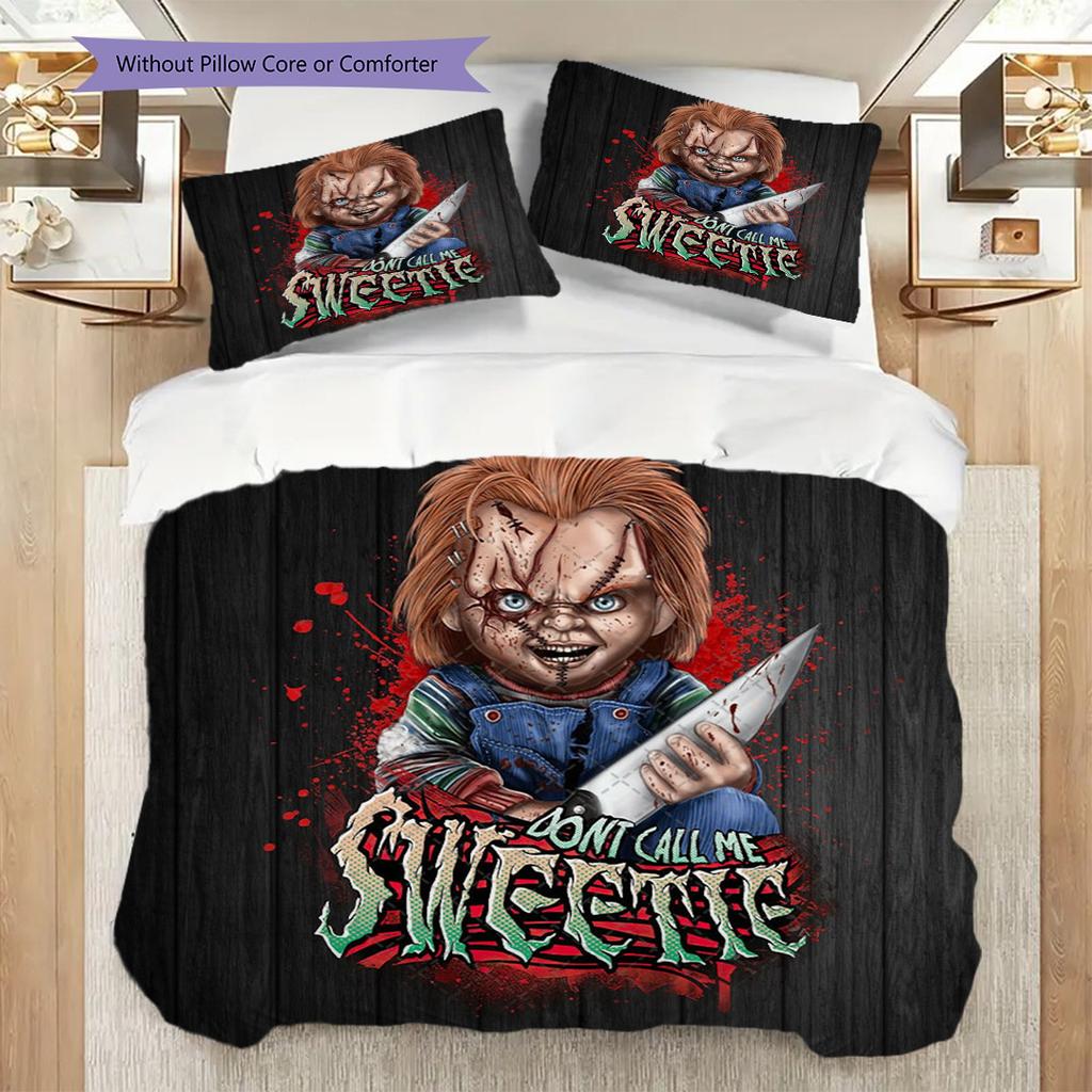 Set di tre pezzi Icona dell'orrore (1 * copripiumino + 2 * federa, senza nucleo) Copripiumino e federa 2D piatti Set biancheria da letto Regalo di Natale compleanno