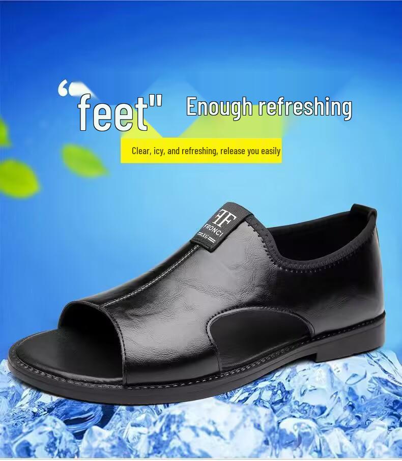 Men's Plus Size 48 Casual Leather Sandals, Summer 2025 Non-Slip Breathable Driving Shoes.