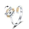 Durable Adjustable Fidget Spinner Rings Cute Cartoon Gold Silver Cat Kitten Rings Animal Open Rotate Freely Ring Girlfriends