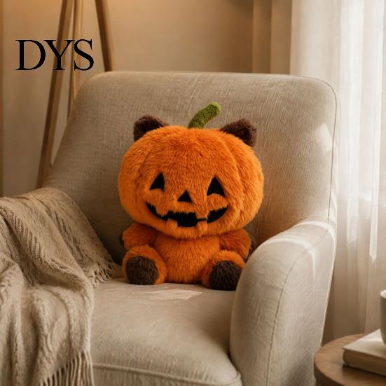 Morbido Arredo Autunnale Halloween Zucca Peluche Cuscino con Orecchie e Artigli di Gatto, Coperta Accogliente per Divano Arancione Peluche Animale Cuscino per Divano,