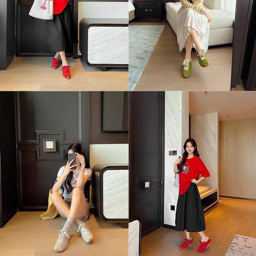 Sheepskin~ Soft sole lace-up light Forrest Gump shoes women's fashion sports and leisure shoes versatile leather retro German training shoes women