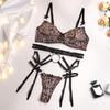 3 Pcs Leopard Lingerie Set Women Garter Sensual Erotic Animal Pattern Suit Intimate Sexy Cross Waistband Bra & Briefs Set 1200