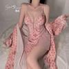 Women's Velvet Warm Deep V Push Up Padded Backless Sleep Dress with Robe Lounge Set
