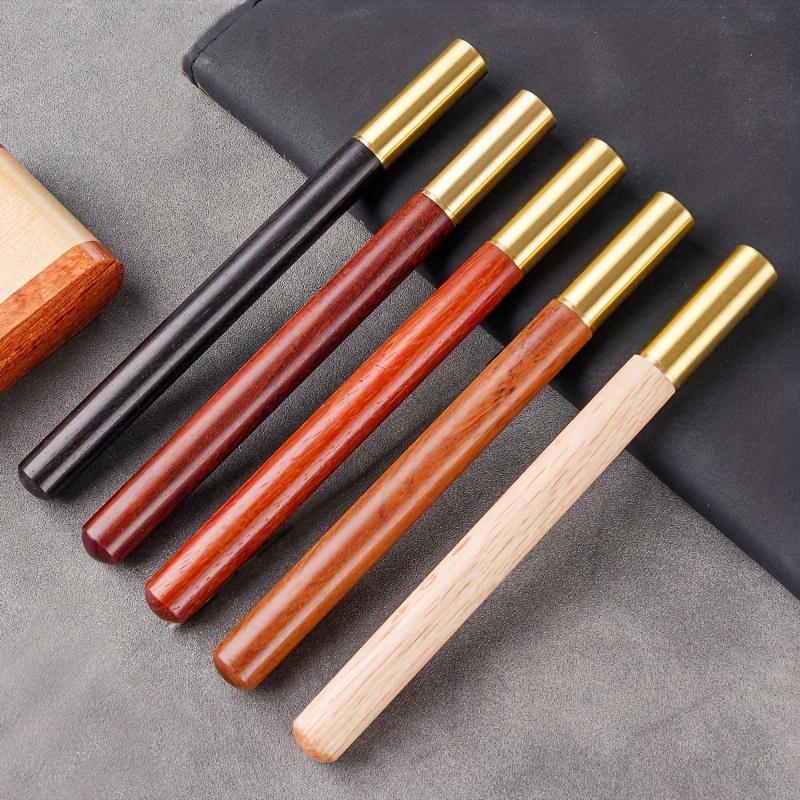 1pc Handcrafted Wooden Signature Pens, Long-lasting Use with Red, Blue & Black Ink Refills