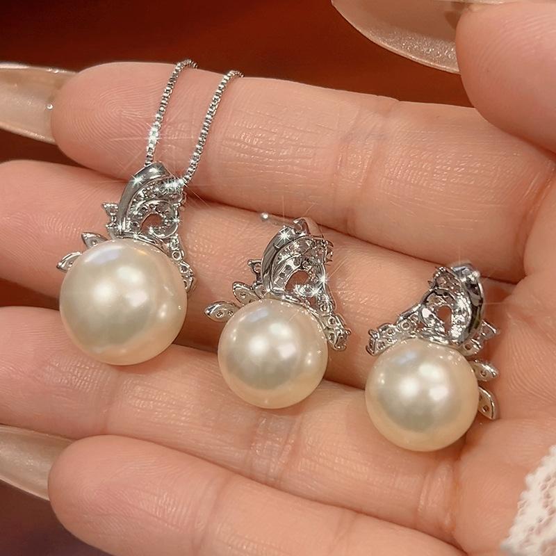 Neues Perlen-Set Ohrringe Halskette Blumenförmig Damen Süß Koreanische Version Modisch Vielseitig Elegant