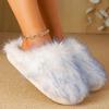 Fashion Elegant Mix Color Fur Slippers Women Winter Faux Fur Warm Indoor Plush Slides for Woman Round Toe Non Slip Cotton Slippers Lady