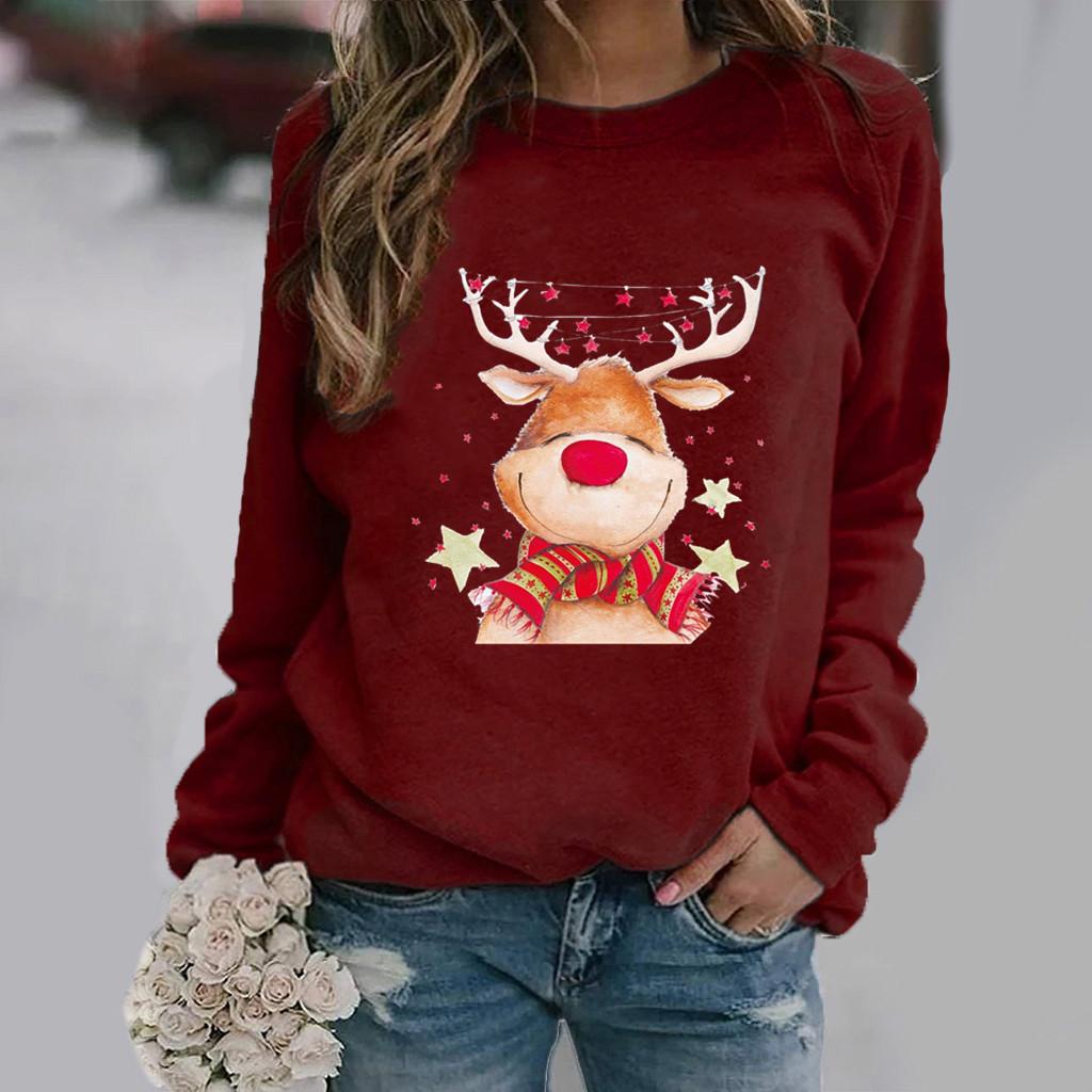 eBay Christmas, printed long-sleeved crew neck sweater for women