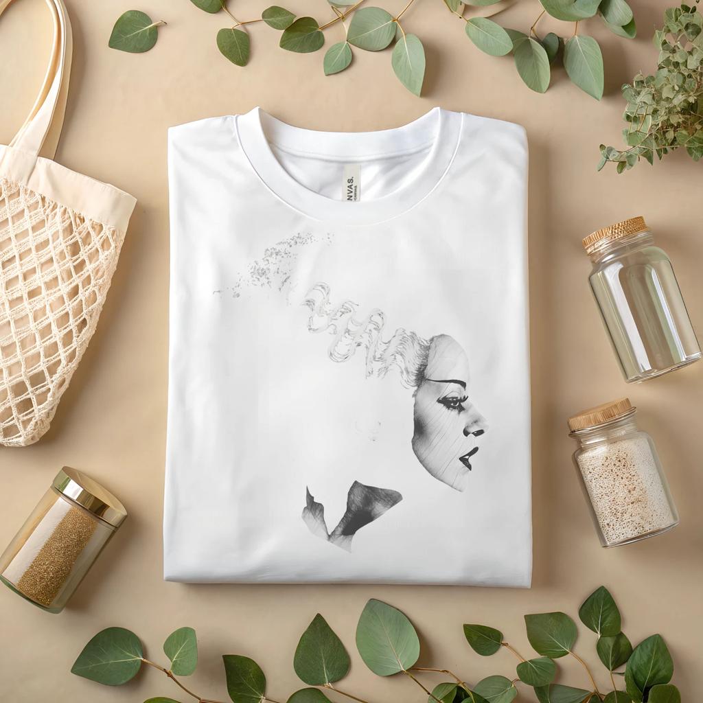 Minimalist Sketch Art T-Shirt – Black and White Woman Portrait Graphic Tee A301