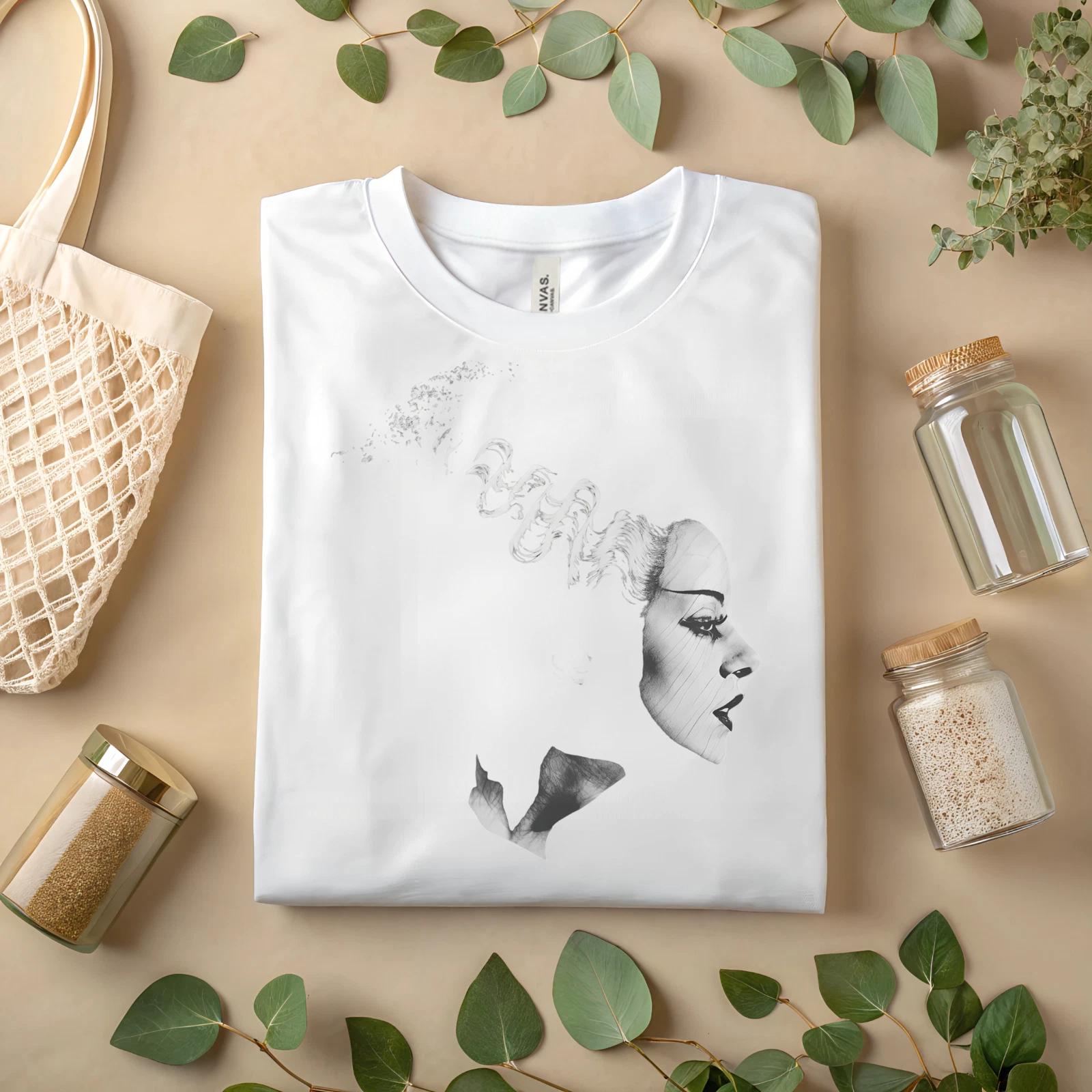 Minimalist Sketch Art T-Shirt – Black and White Woman Portrait Graphic Tee A301 S