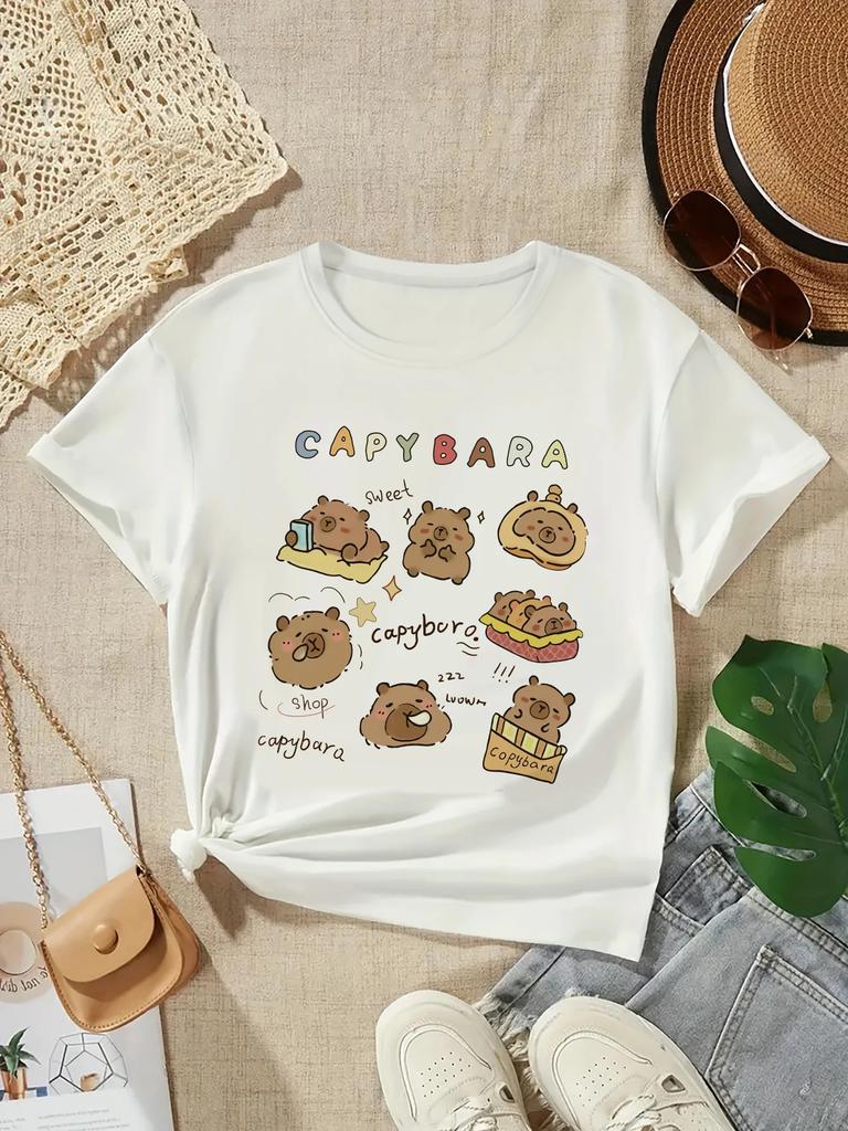 2025 Capybara Tshirt Kids Children TShirt capibara Cartoons Clothes Kid Girl Boy Capybaras T Shirt Baby Casual Top Clothes