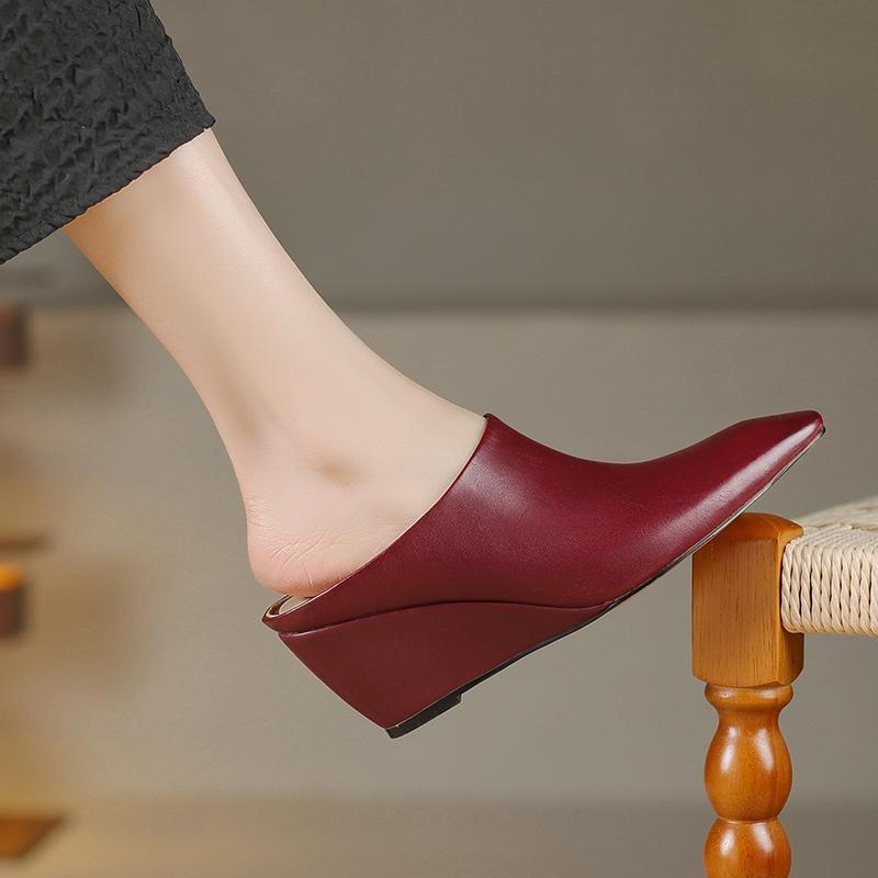 Fashion New Footwear Wedges Slides Slippers Shoes for Women 2025 Fashion Square Toe Ladies High Heels Pumps Slippers Shoes Female Mules