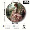 Vintage 2D Plane Round Wood Board Wall Art 8x8, Retro Woman Painting Metal Sign for Home Decor Kitchen Cafe Bar Living Room