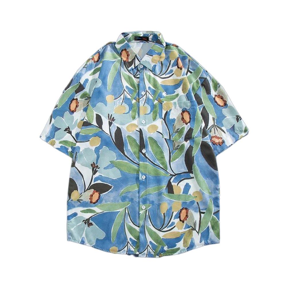 

Ice Silk Couple Clothing T-Shirt Loose Men Women Shirts Fashion Unisex Floral Shirts Summer XL синий