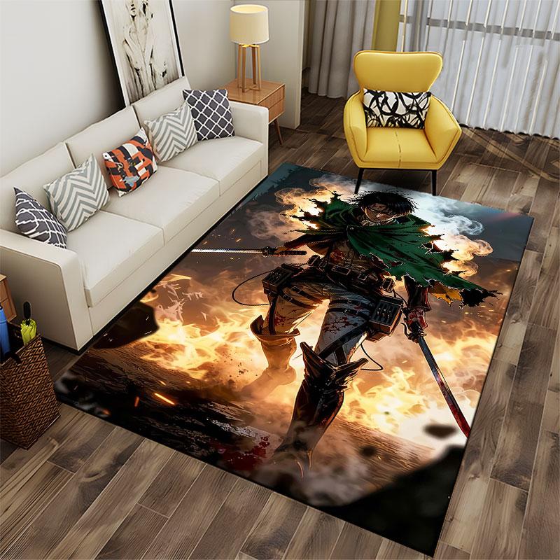 Fiery Warrior Anime Artwork suitable as a non-slip mat for the living room or bedroom sofa