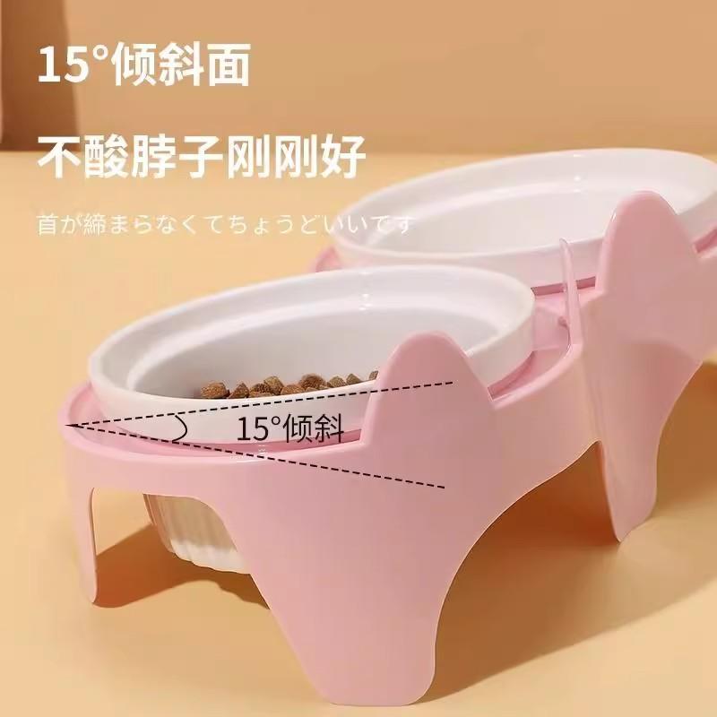 Ceramic Cat Bowl, Cat Food Bowl, Pet Bowl, Dog Bowl, Pet Feeding Bowl with an Inclined Mouth To Protect the Cervical Spine and Prevent Tipping,