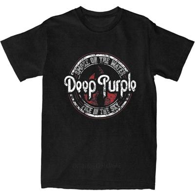 Sommer Retro Baumwoll-T-Shirt Tiefes Lila Smoke On The Water Print Kurzarm T-Shirt Männer Frauen Rundhals T-Shirt Lässige Oberteile