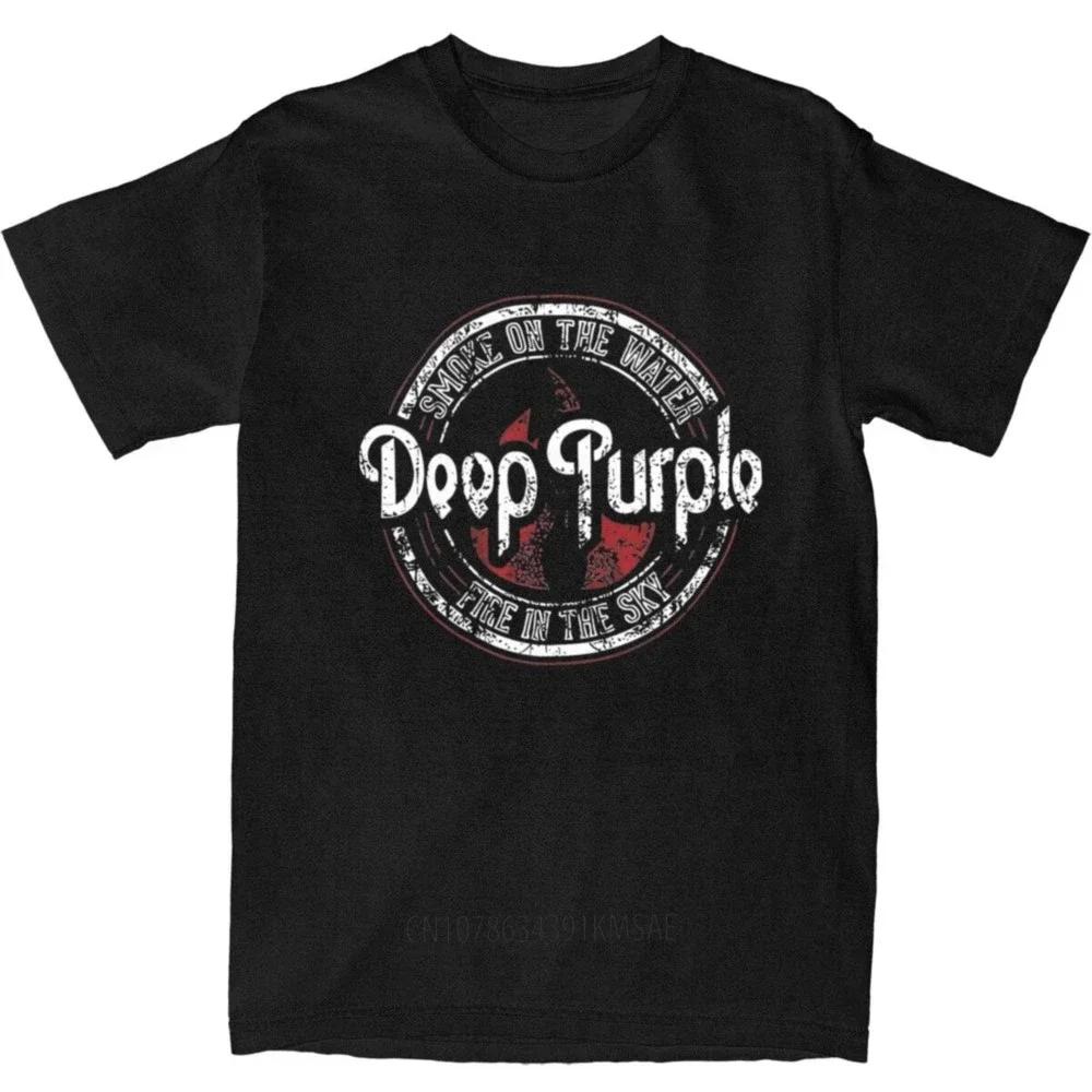 Summer Retro Cotton T-shirt Deep Purple Smoke On The Water Print Short Sleeve T-shirt Men Women Round Neck Tee Casual Tops