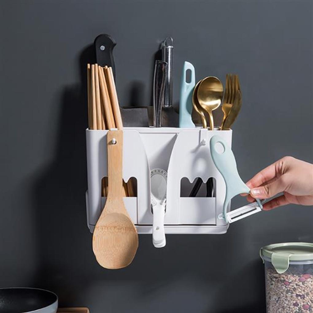 Adhesive Multi-Knife Holder (White) / Water-Draining Knife Block