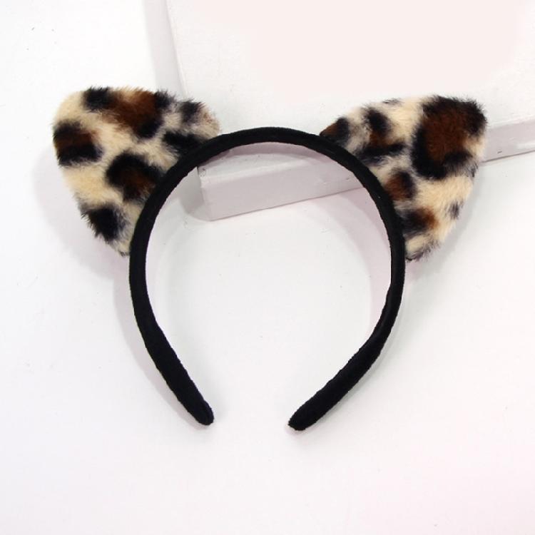 Leopard Pattern Cats Ear Headband Cosplay Costume Hairhoop Masquerades Headwear for Women and Girl Face Washing Hairband