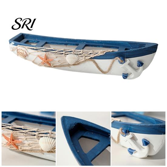 Study Room Nautical Decor Handmade Ocean Wooden Boat Model Rustic Beach Style Canoe Window Display Sailboat Figurine Themed Tabletop Ornament