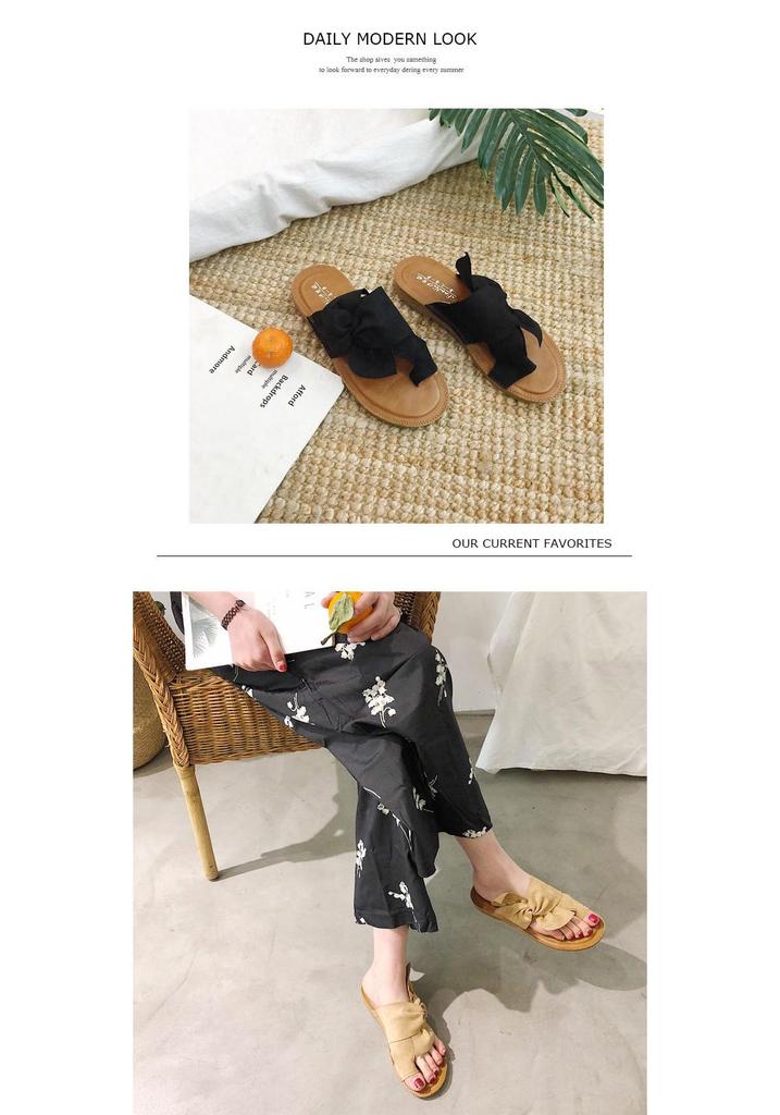 Plus Size Korean Style Non-Slip Flat Bow Beach Slippers for Women - New Summer Arrival