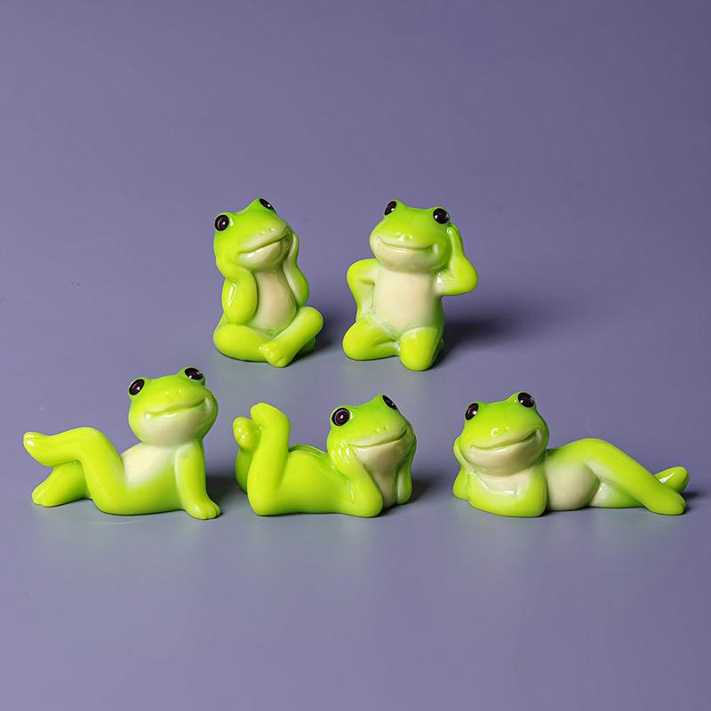6 Pcs Cute Mini Resin Frog Figurine Set Various Relaxing Poses for Desktop Fairy Garden Home Decor