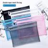 A4/A6 Transparent Nylon Double-Layer Mesh File & Pencil Case for Student Test Paper Storage.