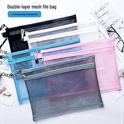 A4/A6 Transparent Nylon Double-Layer Mesh File & Pencil Case for Student Test Paper Storage.