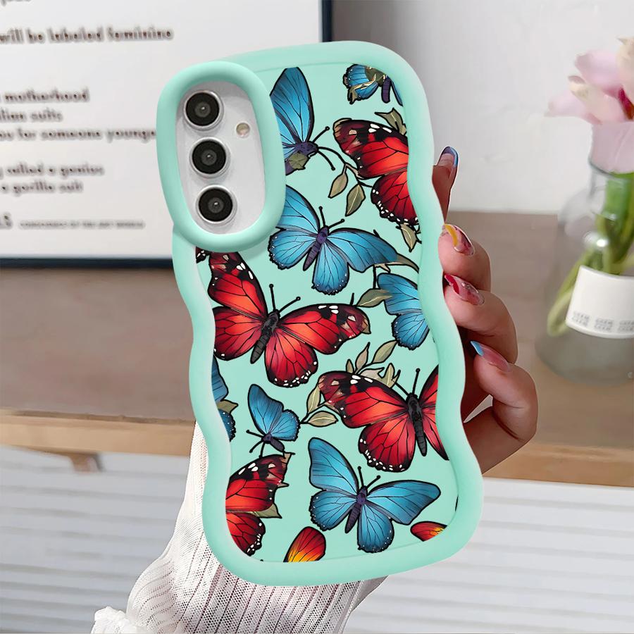 Rotes Blaues Schmetterlings Case für Samsung Galaxy A14 A15 A12 A13 A21s A16 A52 A11 Weiche Handyhülle A33 A03 A04 A06 A53 A23 A05 A22