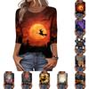Women's Casual Round Neck Three Quarter Sleeve Halloween Print T Shirt Top Lightweight Comfortable Fit Soft Fabric