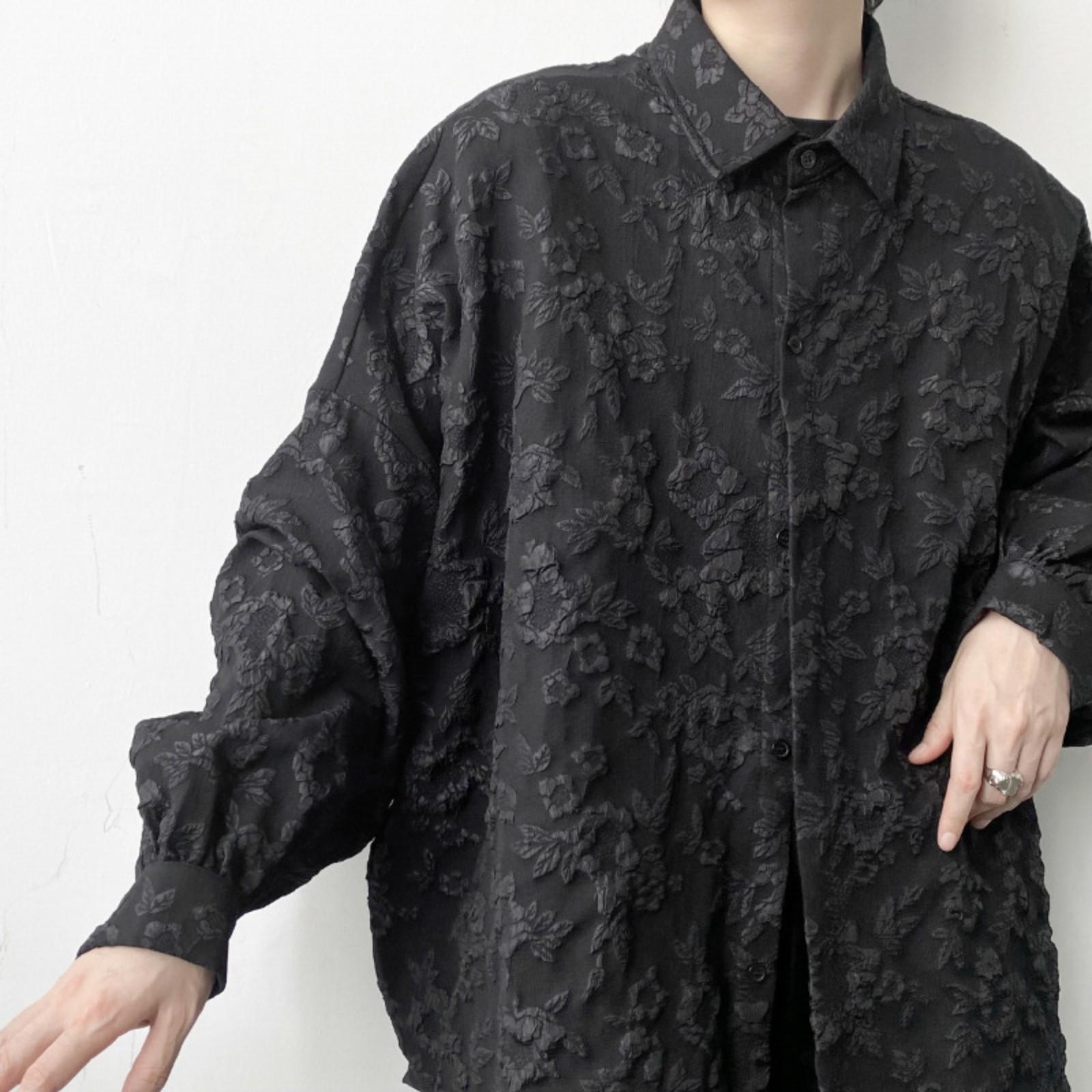

Diablos Light Mature Embossed Pleated Long,sleeved Shirt Jacket Men s Japanese Vibe Wind Ascetic Jacket XXL чорний