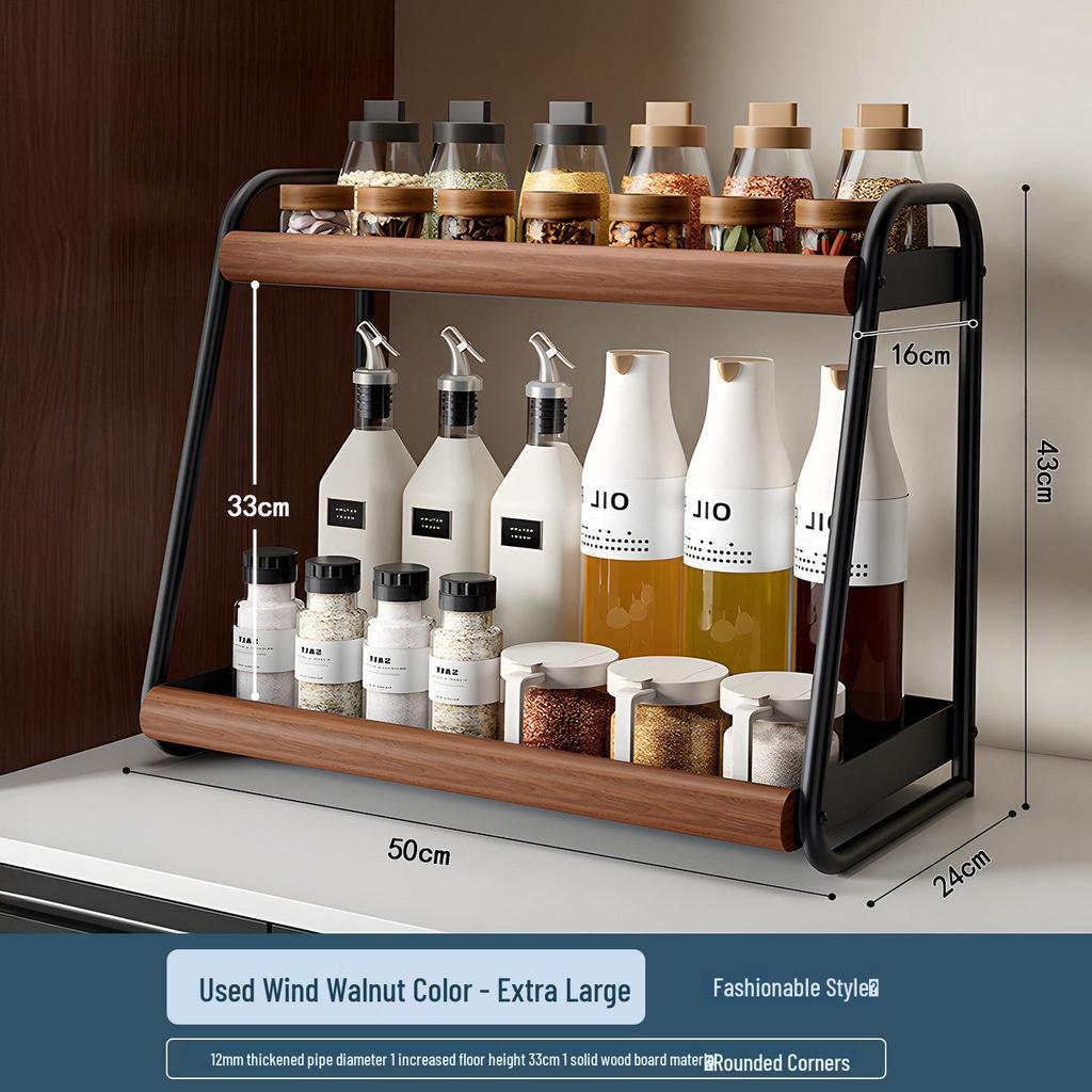 Double-Layer Kitchen Countertop Seasoning Rack for Oil, Salt, and Sauce Storage