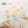Removable Butterfly Wall Decals 2Pcs Watercolor Flowers Sticker, PVC Waterproof Floral Decal with Butterflies, Flower Stickers for Girls Room