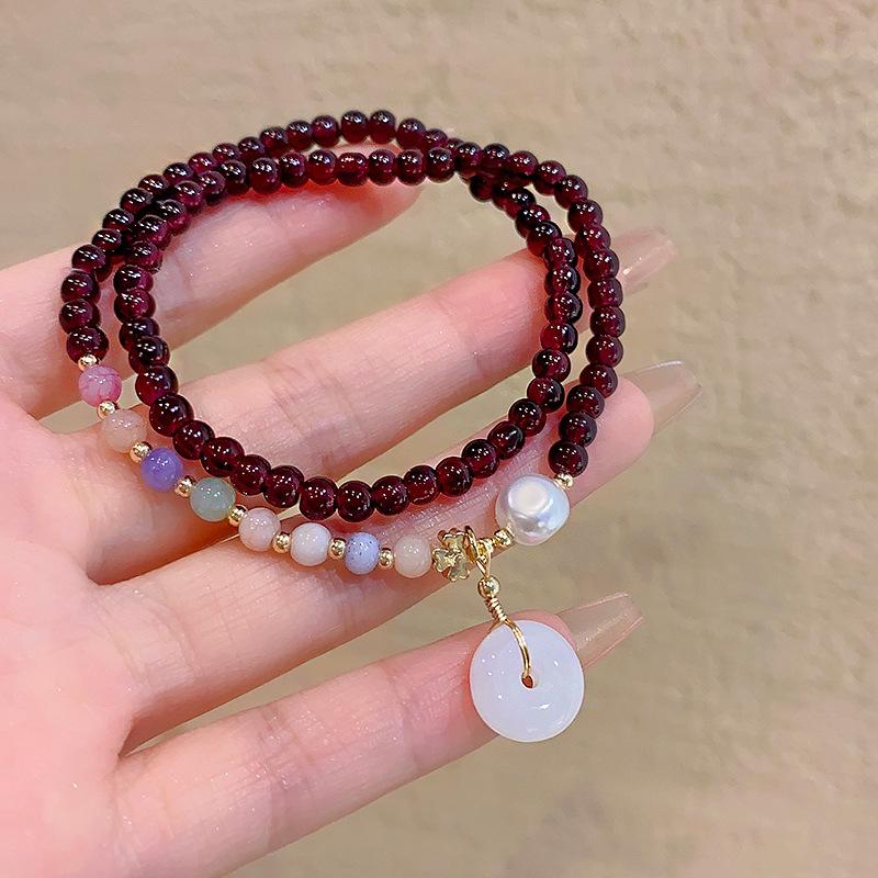 New Chinese Garnet Beaded Double Bracelet Women's Summer Spice Girl Bracelet Antique Hand