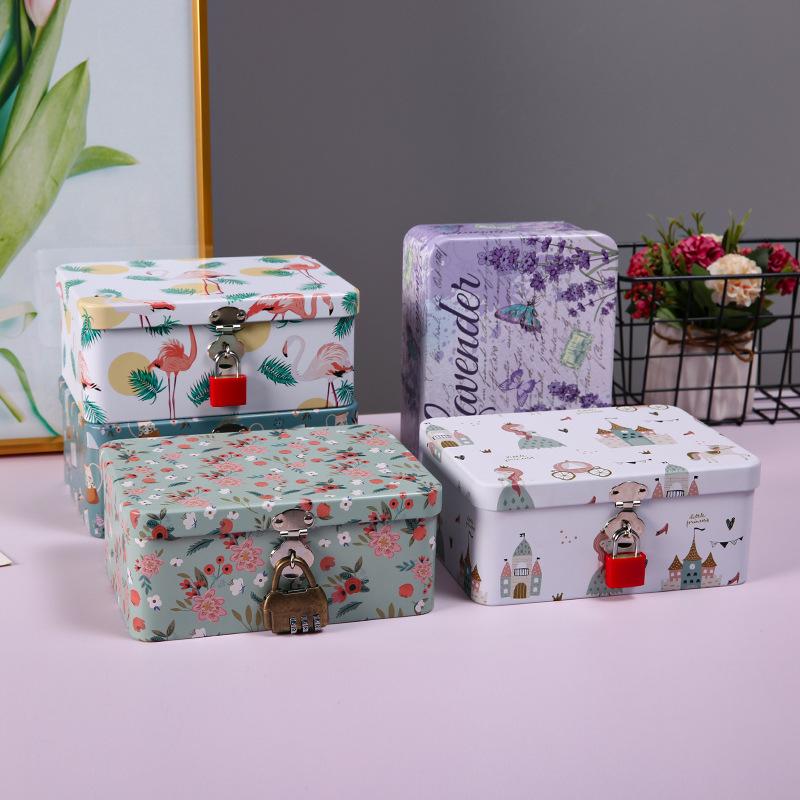 Secret Decorative Storage Box Small Metal Keepsake Container Tin Case with Lock and Key for Kids Girls Boys Gift Home Decoration