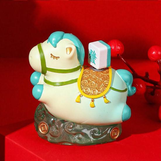 Chinese Style Cartoon Horse Figurine Bring Good Luck Fortune Hand-painted Resin Pony Statue Home Office Desktop Feng Shui Decoration Ornament