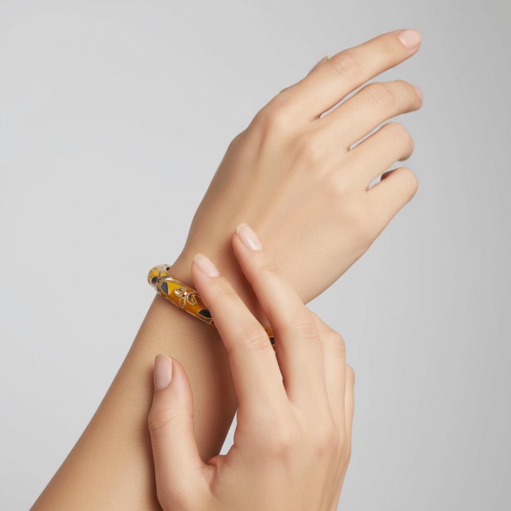 Traditional Chinese Flower Bangle Enamel Women's Hand Bracelet  Gifts for Women Girl