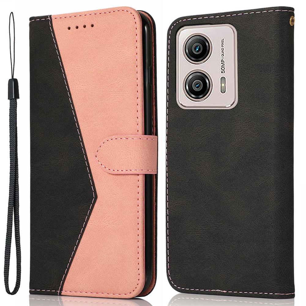 

For Motorola Moto G13 4G Anti-drop Stand Case Splicing PU Leather Wallet Phone Flip Cover Black/Rose Gold