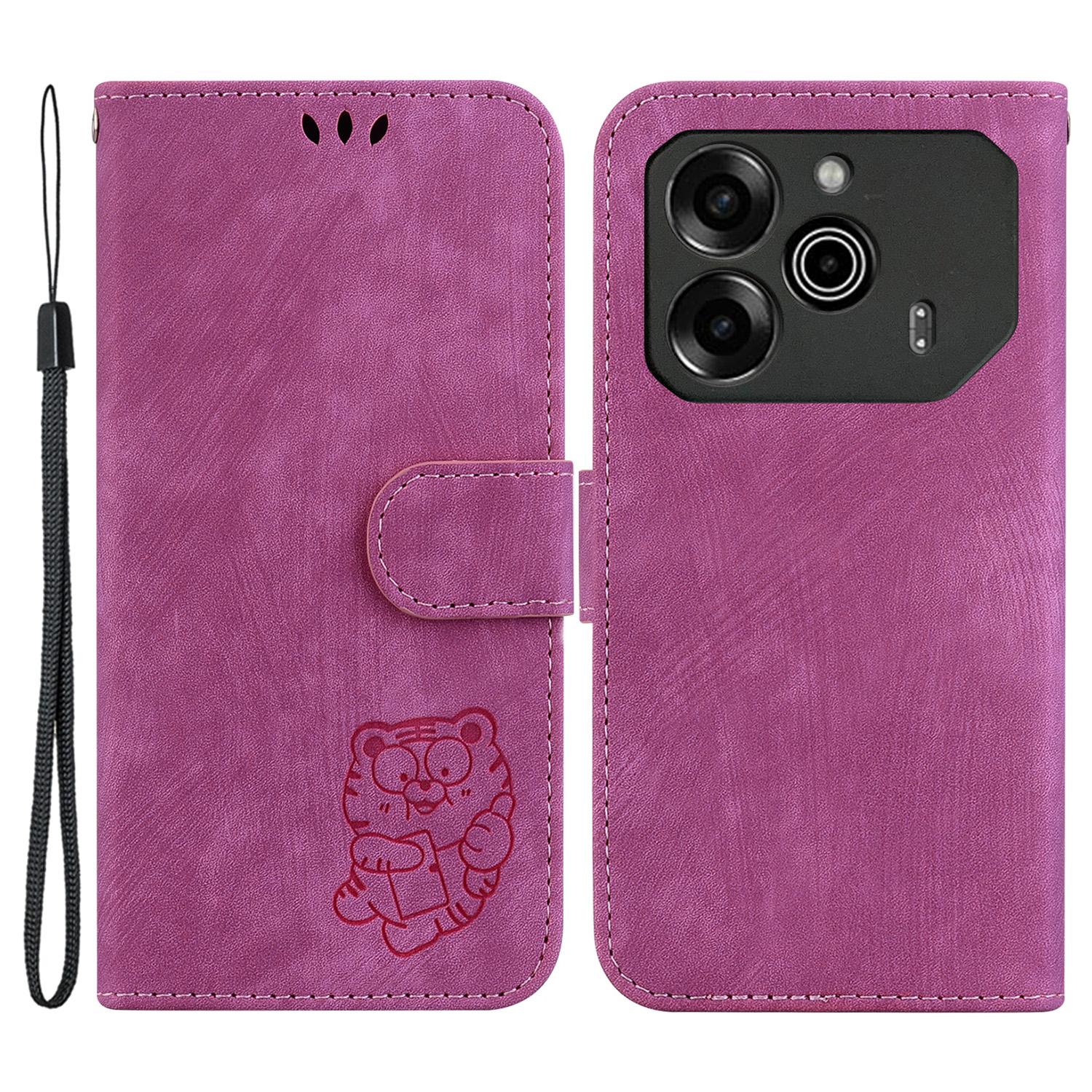 

For TECNO Pova 6 5G/6 Pro 5G Wallet Case Cute Tiger Imprint Leather Phone Cover with Stand Rose