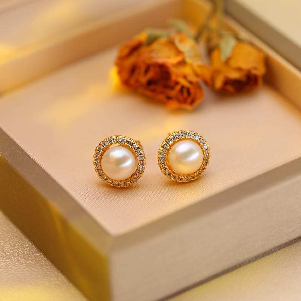 Brincos de Pérola de Água Doce Natural Moda Zircônia Cúbica Pérola Brincos de Pino Para Mulheres Joias de Festa