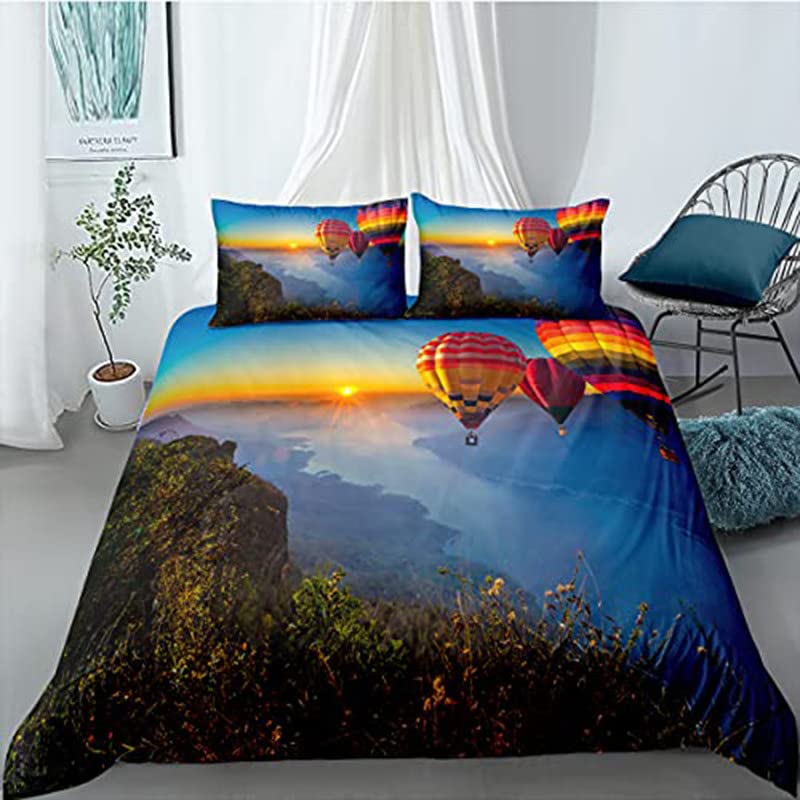 Hot Air Balloon Comforter Cover Set Vintage Bedspread Cover for Kids Landscape Quilt Cover Microfiber Polyester Bedding Set 3pcs