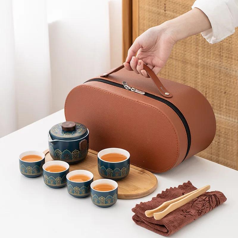 Outdoor Travel Teaware Set with High-end Storage Bag, Creative Kung Fu Ceramic Quick Brew Set