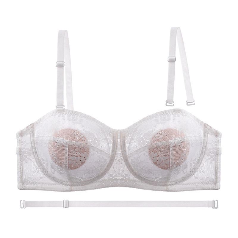 Women Lace Thin Cup Minimizer Bra Wireless See Through Underwire Bra