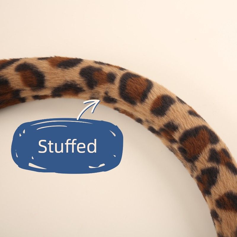Car Steering Wheel Cover Winter Plush Warm Non-Slip Cute Leopard Print Premium Car Decorative Handle Cover Protective Cover Women