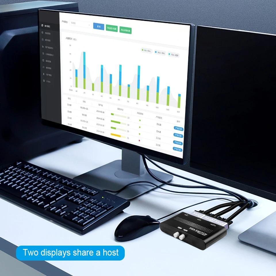 2 In 1 Out VGA Switch VGA Switcher Splitter VGA Video Bi-directional Switcher Converter Adapter for Display Projector Laptop TV