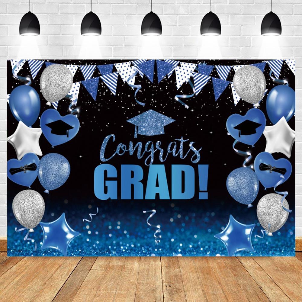 Golden Flash Black Balloon Banner Photography Background Cloth, Congratulations Graduation Ceremony Evening Photography Backdrop