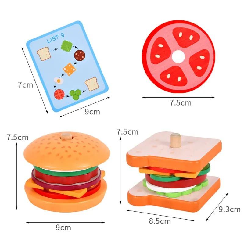 Children Wooden Simulation Fast Food Burger Fries Sandwich Toy Kitchen Playset Assembly Educational Cutting s Kid Friendly Entertaining Fun Safe